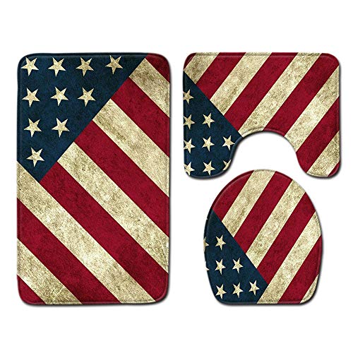 100 yeah Vintage Retro USA Flagge Amerikanische 3-teiliges Badezimmerteppich-Set rutschfeste Badematte Kontur Teppich WC-Deckelbezug Heimdekoration von 100 yeah