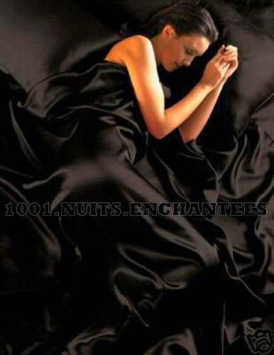 6 tlg. schwarz Satin Luxus 180x200 cm Bettwäsche Spannbetttuch Kissenbezüge Bettbezug 220x260 cm von 1001 NUITS ENCHANTEES