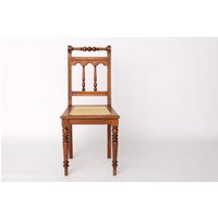 Antique Belgian Chair - Early 20Th Century Beechwood Dining With Turned Wood Details & New Woven Seat von 1001VintageChairs