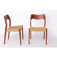 Pair Of Niels Otto Møller Model 71 Teak Dining Chairs, 1950S | Danish Mid-Century Modern, Paper Cord Seats, Vintage Design von 1001VintageChairs