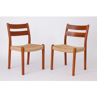 Pair Of Mid-Century Teak Chairs By Emc Mobler - Danish Vintage With Renewed Cord Seats 1960S-1970S von 1001VintageChairs
