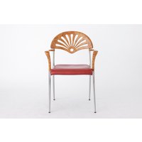 Rare Italian Armchair By Luigi Origlia, 1980S - Red Leather & Metal Frame von 1001VintageChairs