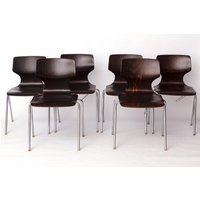 2 Of 6 Flötotto Pagwood Chairs - German Design Classic, 1970S, Chrome & Plywood von 1001VintageChairs