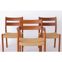 Set Of 3 Danish Teak Chairs By Emc Møbler | 1960S-70S - Renewed Cord Weaving von 1001VintageChairs