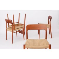 Set Of 4 Niels Møller Model 75 Chairs - Vintage Danish Mid-Century Teak & Cord, Refurbished von 1001VintageChairs
