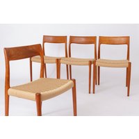 Set Of 4 Niels Otto Moller Model 77 Chairs, 1950S - Teak Wood, Renewed Seat Weavings, Vintage Danish Design, Worldwide Shipping von 1001VintageChairs