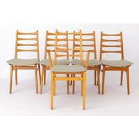 Set Of 5 Vintage German Chairs - 1960S-1970S, Beech Wood, Light Green Textile von 1001VintageChairs