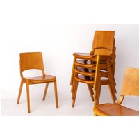 Set Of 6 Wilkhahn Stackable Chairs - Beech Wood Germany 1970S Vintage Seating Set Of 6 Wilkhahn Stackable Chairs - Beech Wood Germany 1970S Vintage Seating von 1001VintageChairs