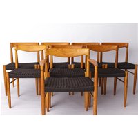 Set Of 8 Vintage Bramin Dining Chairs By Henry Walter Klein - 1960S Danish Oak, Custom Paper Cord Seats von 1001VintageChairs