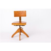 Vintage 1950S Industrial Chair - Adjustable German Factory Stool, Beech Wood Frame von 1001VintageChairs