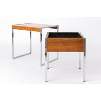 Charming Vintage Table Set | Teak Wood & Chrome 1960S Side + Flower Pot Good Condition Worldwide Insured Shipping von 1001VintageChairs