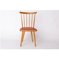 Vintage Beech Dining Chair With Original Red Faux Leather Seat - 1960S/70S Mid-Century German Design von 1001VintageChairs