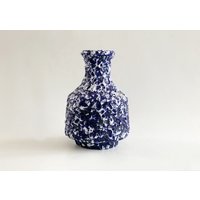 Mid Century Es Keramik Blau/ Weiß Fat Lava Vase - Keramik, Germany 60Er von 1001vintage