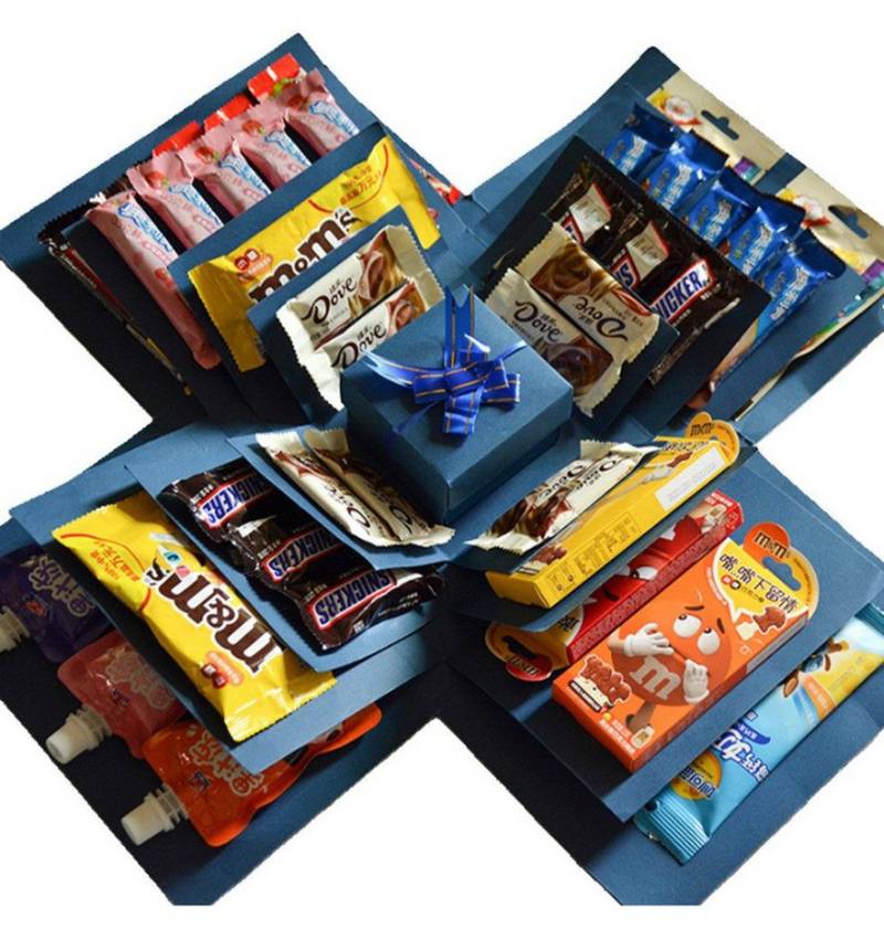 101DIYStudio Geschenkbox Leere Explosionsbox zum Selbstbasteln, Überraschungsbox (Geschenk Geburtstag Hochzeit Weihnachten, 5 Schichten + Geschenktasche), inkl. Zubehör und Videoanleitung von 101DIYStudio