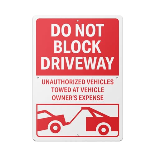 101SignCity Warnschild "Do Not Block Driveway Unauthorized Vehicles Towed at Vehicle Owner's Expense", rotes Warnschild für Zuhause und Unternehmen, 25,4 x 17,8 cm, Aluminium, 2 Stück 101SignCity Warnschild "Do Not Block Driveway Unauthorized Vehicles Towed at Vehicle Owner's Expense", rotes Warnschild für Zuhause und Unternehmen, 25,4 x 17,8 cm, Aluminium, 2 Stück von 101SignCity