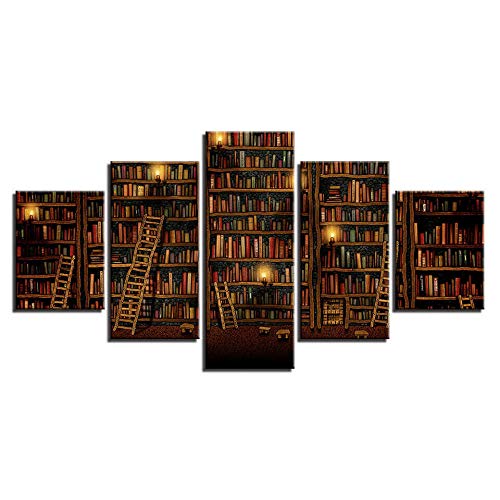 104Tdfc 5 Bilder Leinwanddrucke wandbild 5 teilig Leinwandbild Geschenk Fantasy Study Library Book 200X100cm 5 TLG Kunstdrucke Skulpturen Küche Haushalt Möbel Wohnaccessoires von 104Tdfc