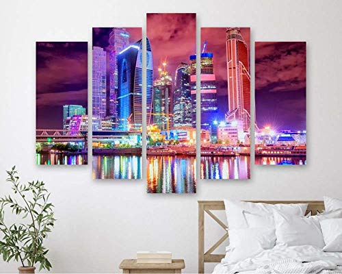 104Tdfc 5 Bilder Leinwanddrucke wandbild 5 teilig Leinwandbild Moskau Russland bei Nacht 200X100cm 5 TLG Kunstdrucke Skulpturen Küche Haushalt Möbel Wohnaccessoires von 104Tdfc