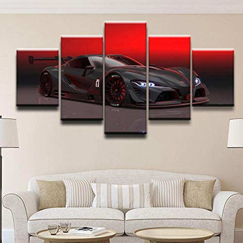 104Tdfc Bilder 5 Teilig leinWandbilder Rot-Schwarzer Sportwagen Rahmenlos leinwanddrucke 5 stück wandkunst Leinwand Bilder XXL Wohnzimmer Wohnkultur 150X80Cm Kreatives von 104Tdfc