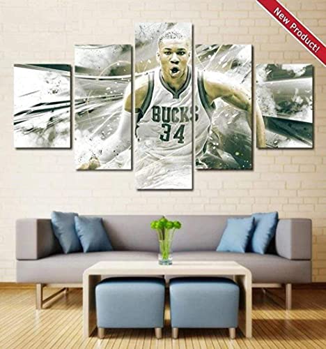 104Tdfc Bilder leinwandbilder 5 teilig Malerei Giannis Antetokounmpo Wandbild 5 teilig Leinwand Bilder Moderne Wandbilder XXL Wohnzimmer Wohnkultur 150X80Cm Rahmen von 104Tdfc