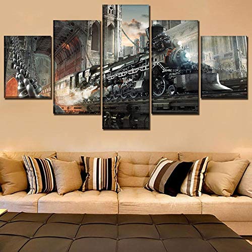 104Tdfc Leinwandbild 5 Teile Bilder Sci-Fi-Steampunk-Zug 5 teilige Wandbilder Wandbilder Kunstdruck 150X80cm Mit Rahmen Vlies Leinwanddrucke Leinwandbilder Cadeau d'Halloween 104Tdfc Leinwandbild 5 Teile Bilder Sci-Fi-Steampunk-Zug 5 teilige Wandbilder Wandbilder Kunstdruck 150X80cm Mit Rahmen Vlies Leinwanddrucke Leinwandbilder Cadeau d'Halloween von 104Tdfc