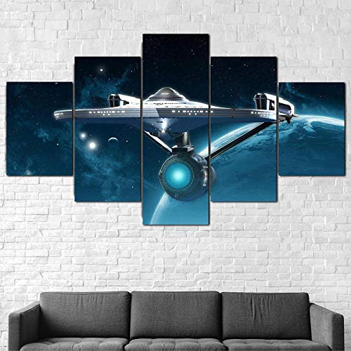 104Tdfc Leinwandbild 5 Teile Bilder Star Trek Enterprise Ship 5 teilige Wandbilder Wandbilder Kunstdruck 150X80cm Mit Rahmen Vlies Leinwanddrucke Leinwandbilder Cadeau von 104Tdfc