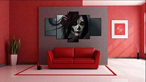 104Tdfc Leinwandbild 5 Teile Bilder Totenkopf Mädchen 5 teilige Wandbilder Wandbilder Kunstdruck 150X80cm Mit Rahmen Vlies Leinwanddrucke Leinwandbilder Cadeau von 104Tdfc