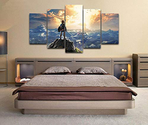 104Tdfc Leinwandbild 5 Teile Bilder Zelda Breath of Wild 5 teilige Wandbilder Wandbilder Kunstdruck 150X80cm Mit Rahmen Vlies Leinwanddrucke Leinwandbilder Cadeau von 104Tdfc