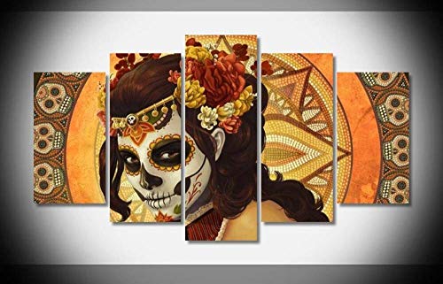 104Tdfc Tag der Toten (Day of The Dead) 5 Teilig Leinwanddrucke Wanddeko Kunstdruck Modern Wandbilder Leinwand Wohnzimmer Kunstdruck Bilder Kreatives Geschenk von 104Tdfc