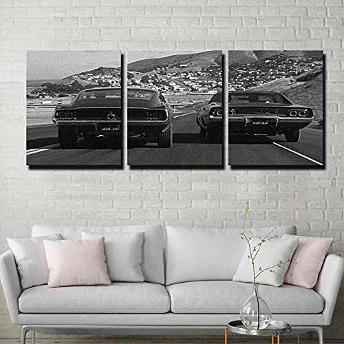 104Tdfc Verfolgungsjagd Bullitt Bilder 150x70cm 3 Teilig Leinwandbilder Bild auf Leinwand Vlies Wandbild Kunstdruck Wohnzimmer Wanddekoration Art von 104Tdfc