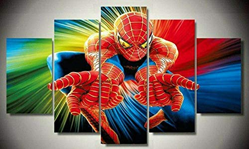 5 Teilige Leinwandbilder Painting Kunstdruck Spider-Man Bilder auf Leinwand 5 Teile Leinwanddrucke Wohnzimmer Wohnkultur 100X55Cm Geschenk von 104Tdfc