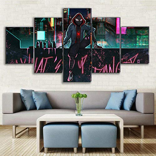 5 Teilige Leinwandbilder Painting Kunstdruck Spider Man Into Spider Verse Bilder auf Leinwand 5 Teile Leinwanddrucke Wohnzimmer Wohnkultur 100X55Cm Geschenk von 104Tdfc