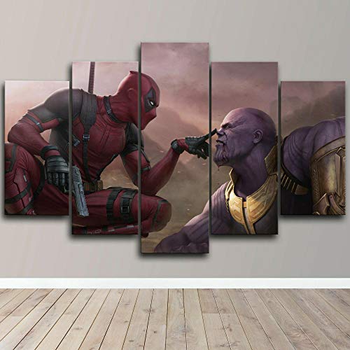 Bilder XXL 5 Teile wandbild leinwandbilder Kunstdrucke Deadpool Vs Thanos XXL 5 Teiliges Wandbild Mit Rahmen Größe 100x55CM Leinwandbild Wandbilder Cadeau von 104Tdfc