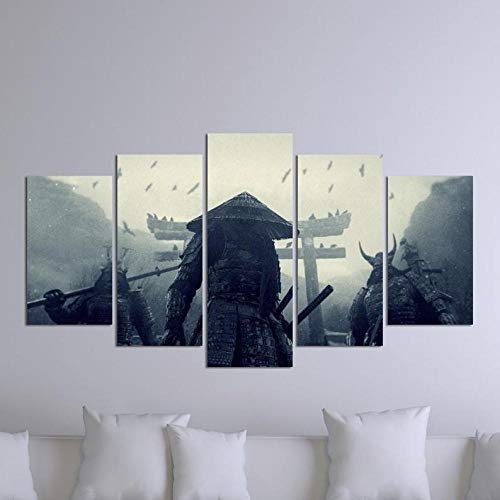 Bilder XXL 5 Teile wandbild leinwandbilder Kunstdrucke Japan Samurai-Schwert Kampfsportarten XXL 5 Teiliges Wandbild Mit Rahmen Größe 100x55CM Leinwandbild Wandbilder Cadeau d'Halloween von 104Tdfc