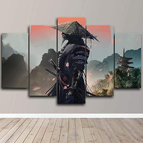 Bilder XXL 5 Teile wandbild leinwandbilder Kunstdrucke Japanische Samurai-Zusammenfassung XXL 5 Teiliges Wandbild Mit Rahmen Größe 100x55CM Leinwandbild Wandbilder Cadeau von 104Tdfc