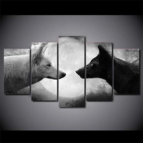 Bilder XXL 5 Teile wandbild leinwandbilder Kunstdrucke Schwarz Weiß Wölfe XXL 5 Teiliges Wandbild Mit Rahmen Größe 100x55CM Leinwandbild Wandbilder Cadeau von 104Tdfc