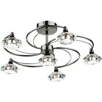 Dar Lighting - dar luther - Semi Flush Deckenleuchte Light Black Chrome Crystal, 6x G9 von DAR LIGHTING