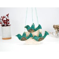 3 Türkisfarbene Weihnachtsvogelverzierung | Keramikornamente Weihnachtsbaumschmuck Hängende Ornamente Weihnachtsdekoration von 10FingersArt