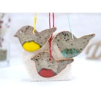 Weihnachtsbaum Vogel Ornament Set Von 3 | Weihnachtsbaumdekor Hängende Keramikverzierungen Wandbehang Wanddekoration von 10FingersArt