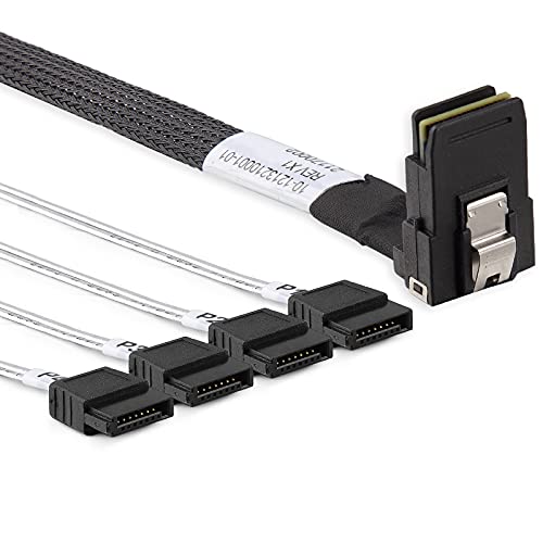 10Gtek® 6G Internes Mini SAS 36pin SFF-8087(Host) Male zu 4x SATA(Target) 7pin Female Fan-Out Kabel, Right Angle zu Straight, 0.5-Meter(1.65-ft) von 10Gtek