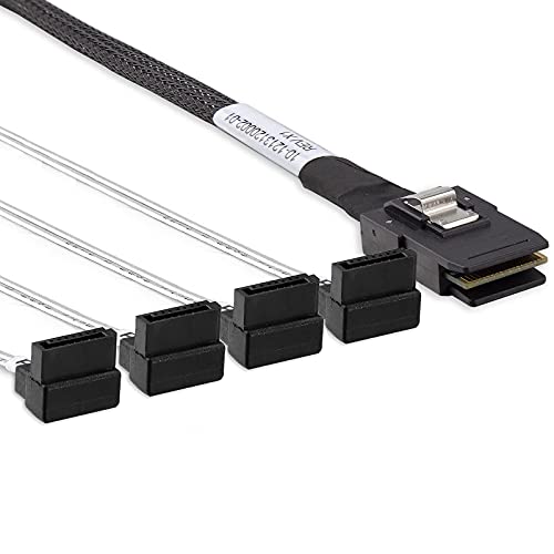 10Gtek® 6G Internes Mini SAS 36pin SFF-8087(Host) Male zu 4x SATA(Target) 7pin Female Fan-Out Kabel, Straight zu Right Angle, 0.5-Meter(1.65-ft) von 10Gtek