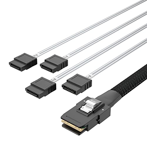 10Gtek® SFF-8087 zu 4xSATA Mini SAS Kabel 0.5-Meter(1.65-ft), 6G Internes Mini SAS 36pin SFF-8087(Host) Male to 4x SATA(Target) 7pin Female Fan-out Cable von 10Gtek