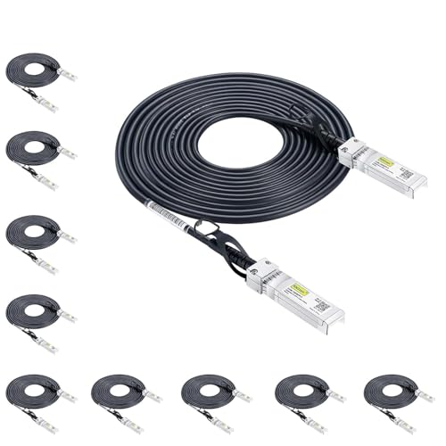 10Gtek [10 Pack] 10G SFP+ DAC Cable 0.5-Meter(1.6ft) - 10GBASE-CU Passive Direct Attach Copper Twinax SFP Cable for Cisco SFP-H10GB-CU0.5M, Netgear, D-Link, Mikrotik, ZTE and More von 10Gtek