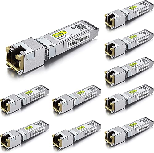 10Gtek 10-Stück 10Gb SFP+ RJ45 Modul 30-Meter, 10GBase-T Kupfer CAT.6a Transceiver Kompatibel für Cisco SFP-10G-T-S, Ubiquiti UniFi UF-RJ45-10G, Mikrotik, Netgear, TP-Link, D-Link, Open Switch von 10Gtek