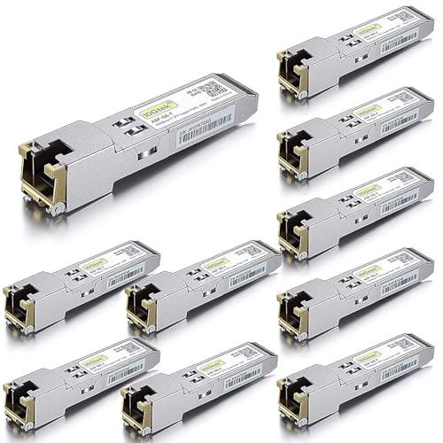 10Gtek [10 Stück Kompatibel mit Ubiquiti 1G SFP RJ45 Modul UF-RJ45-1G, 1000Base-T Kupfer Transceiver, Bis zu 100 Meter von 10Gtek