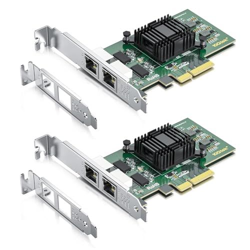 [2 Pack] 10/100/1000Mbps Gigabit Ethernet Converged Network Adapter (NIC) with 82576 Chip| Ethernet PCI Express Network Card| Dual RJ45 Copper Ports| PCI Express 2.0 X1| Compare to E1G42ET von 10Gtek