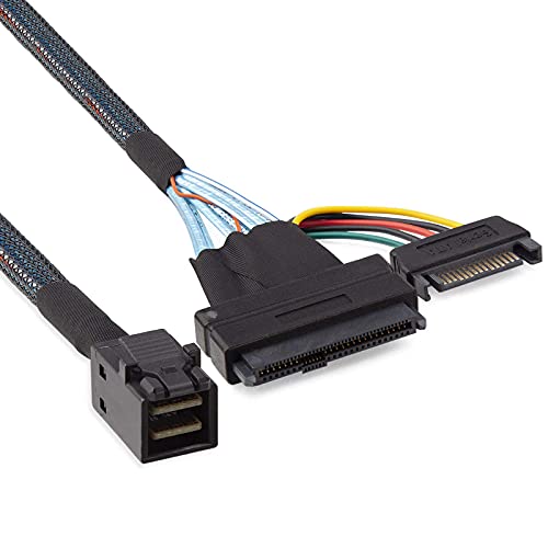 12G Internal Mini SAS SFF-8643 to U.2 SFF-8639 NVMe SSD Cable with 15 pin Male SATA Power Connector, PCIe 4.0, 85 Ohm, 1.6ft/0.5m von 10Gtek