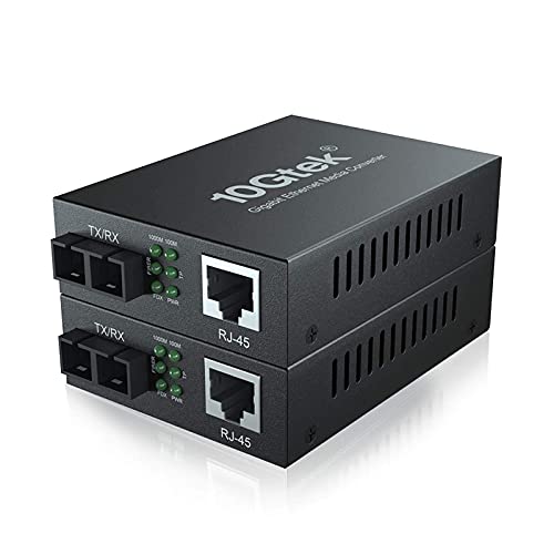 10Gtek® [2 Stück] Gigabit Ethernet Medienkonverter, mit Built-in 1Gb Single-Mode SC Transceiver, Single-Mode Dual SC Faser Connector, 1310nm, 20km von 10Gtek