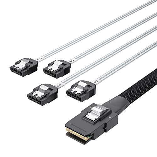 6G Internal Mini SAS 36pin SFF-8087 (Host) Male to 4X SATA (Target) 7pin Female Fan-Out Cable, 0.5-m (1.6ft) von 10Gtek