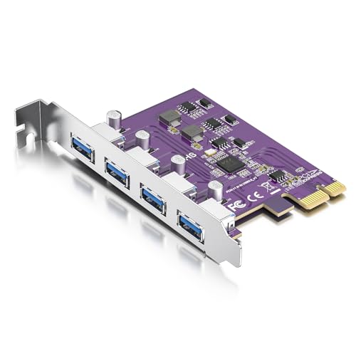 PCIe to (4) USB 3.0 Expansion Card Erweiterungskarte, PCIe USB Add in Card 5Gbps, Internal USB3.0 Hub Converter for Desktop PC Host Card, Support Windows 10/8/7/XP, Linux von 10Gtek