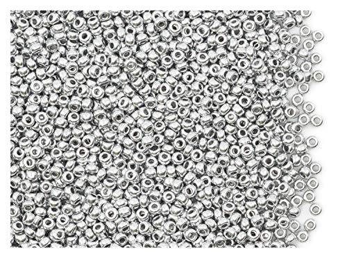 20 Gramm (ca. 2600 Stuck) Tschechische Glas Rocailles Preciosa, Größe 11/0 (2,0mm-2,2mm), Rundloch, Farbe: Crystal Bronze Aluminum (Silver Matte) von 11/0 Glas Rocailles
